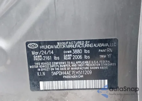 2014 Hyundai Elantra Se from USA, damaged, VIN 5NPDH4AE7EH511209